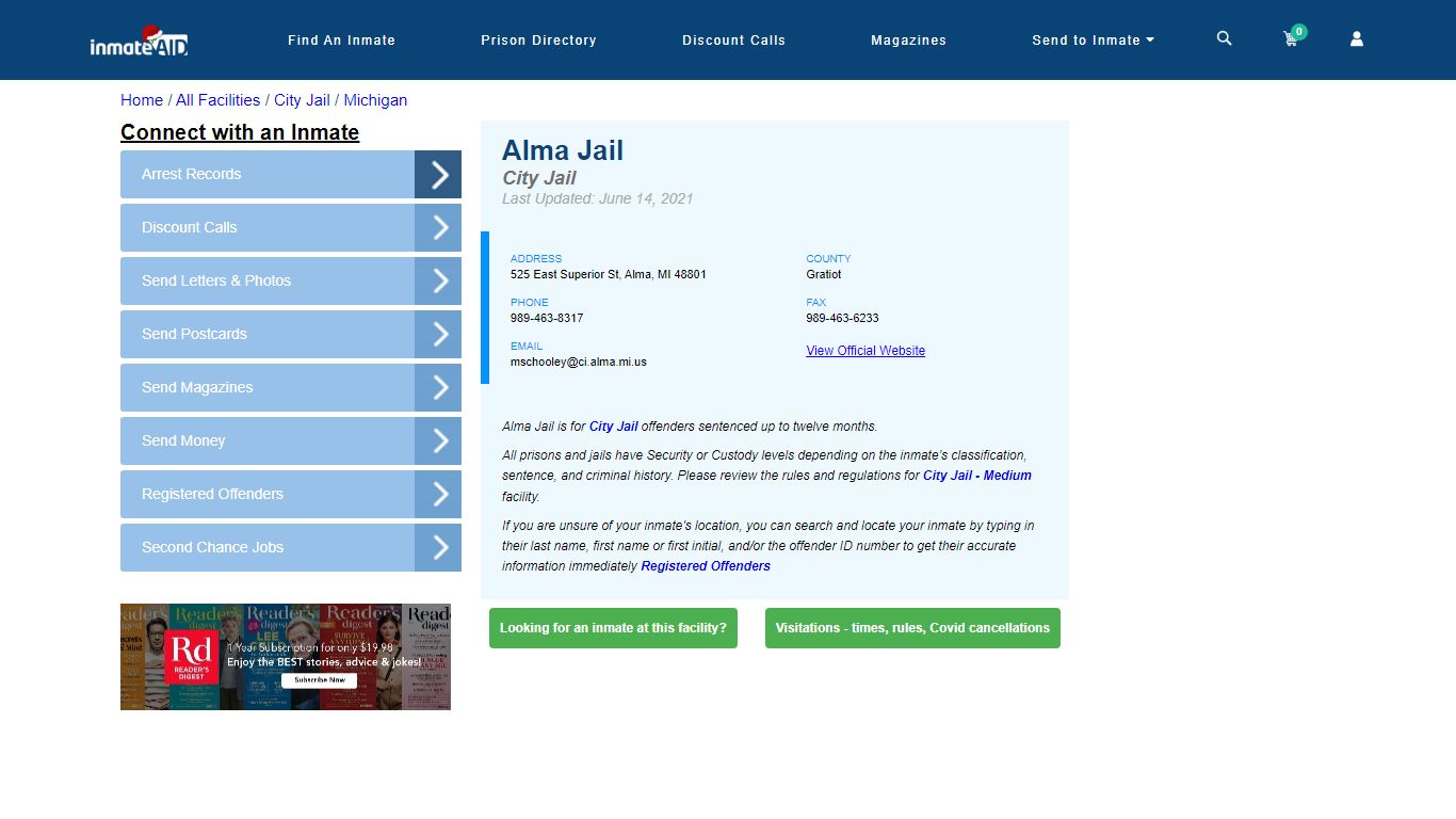 Alma Jail | Inmate Locator